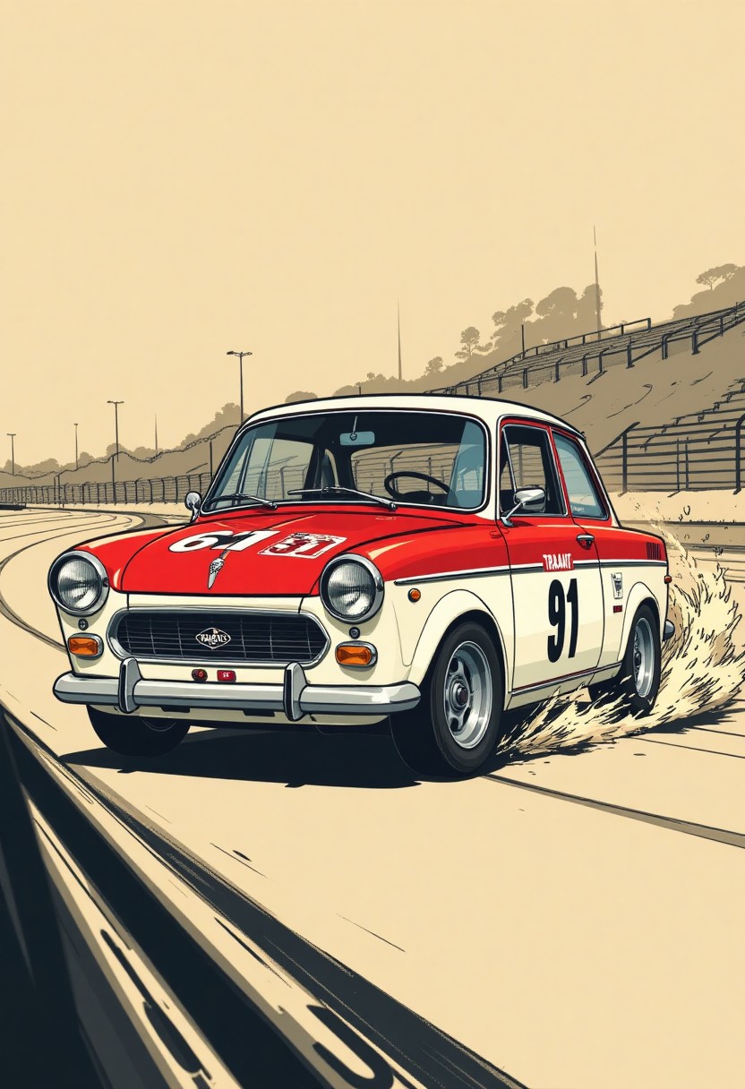 Classic Trabant 601 Racing Car Illustration