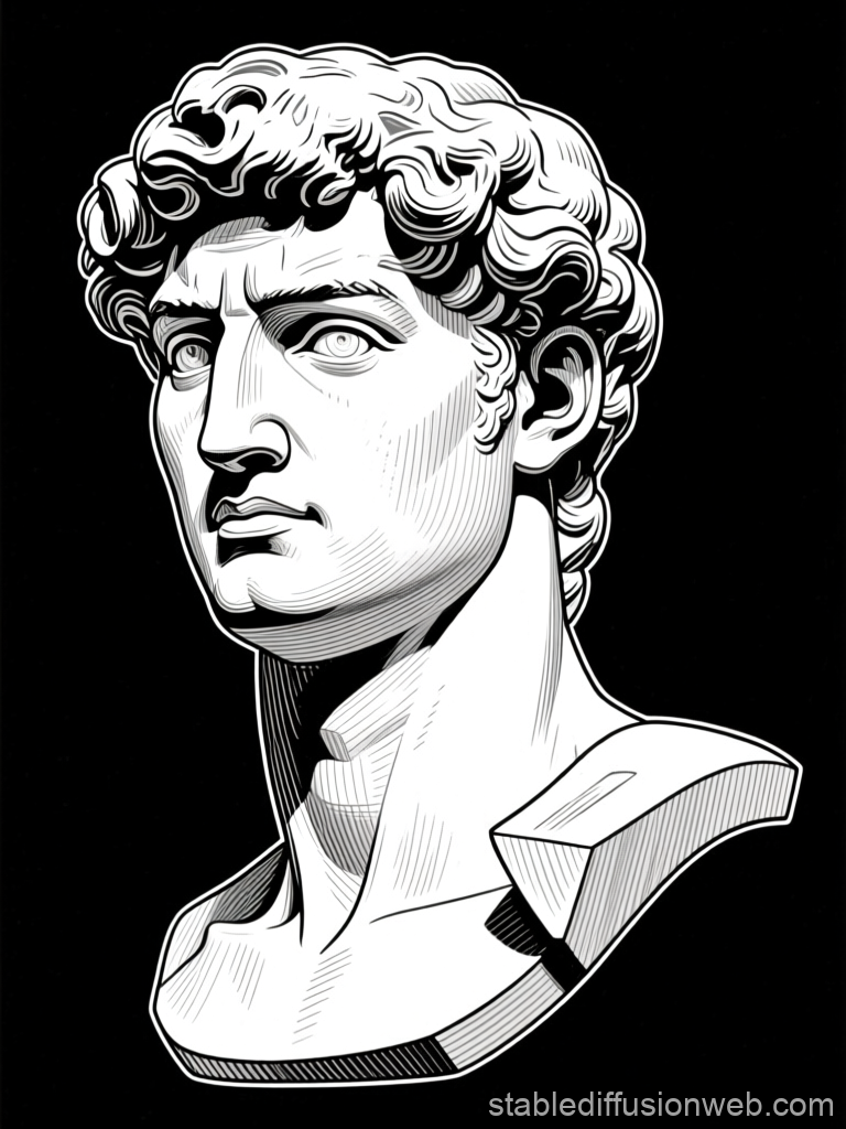 Classical Male Bust Illustration in Black and White
