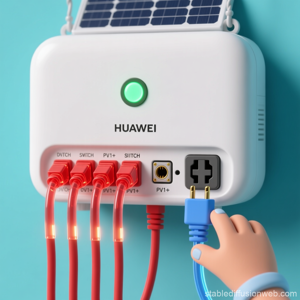 Claymorphic Close-Up of Huawei Solar Inverter with Connected Cables