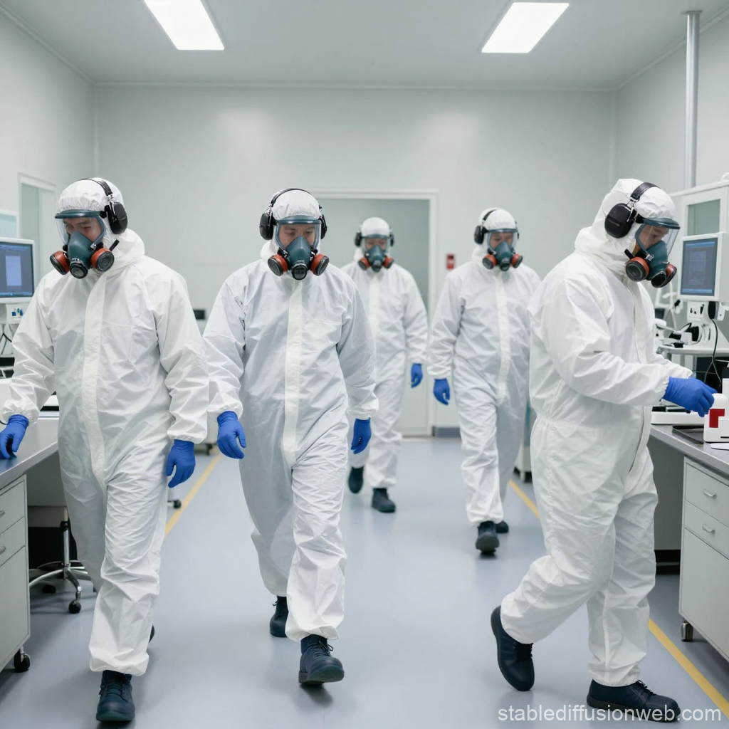Cleanroom Workers in Full Protective Gear