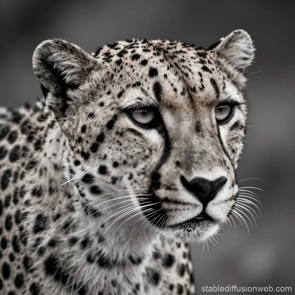 Close-up Grayscale Portrait of a Cheetah