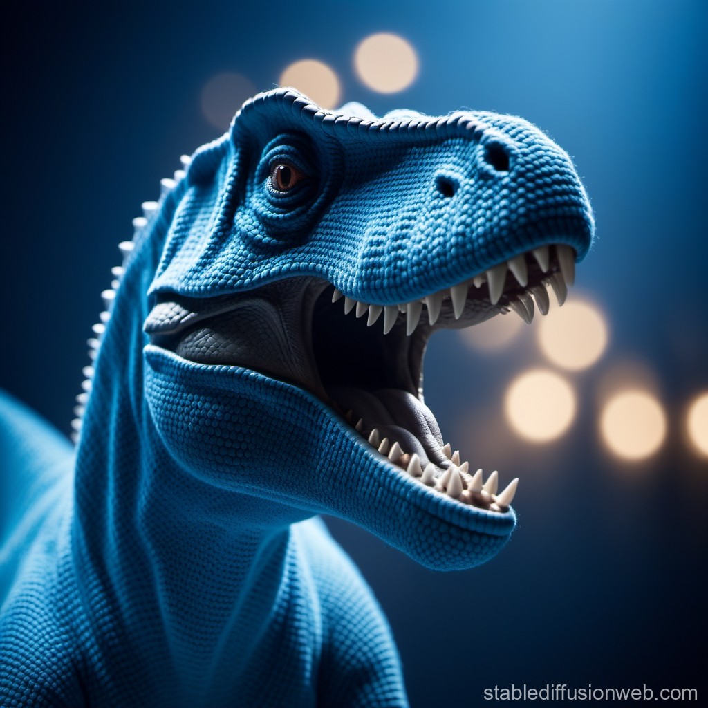 Close-up of a Blue Dinosaur Model with Open Mouth