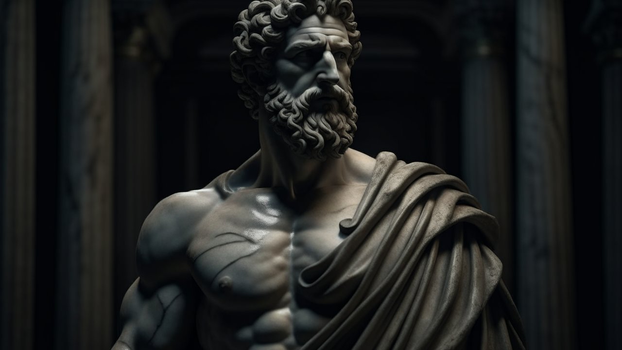 Close-up of a Classical Marble Statue of Marcus Aurelius