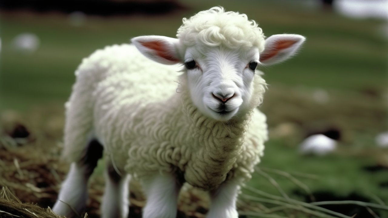 Close-up of a Cute Lamb in a Pastoral Setting
