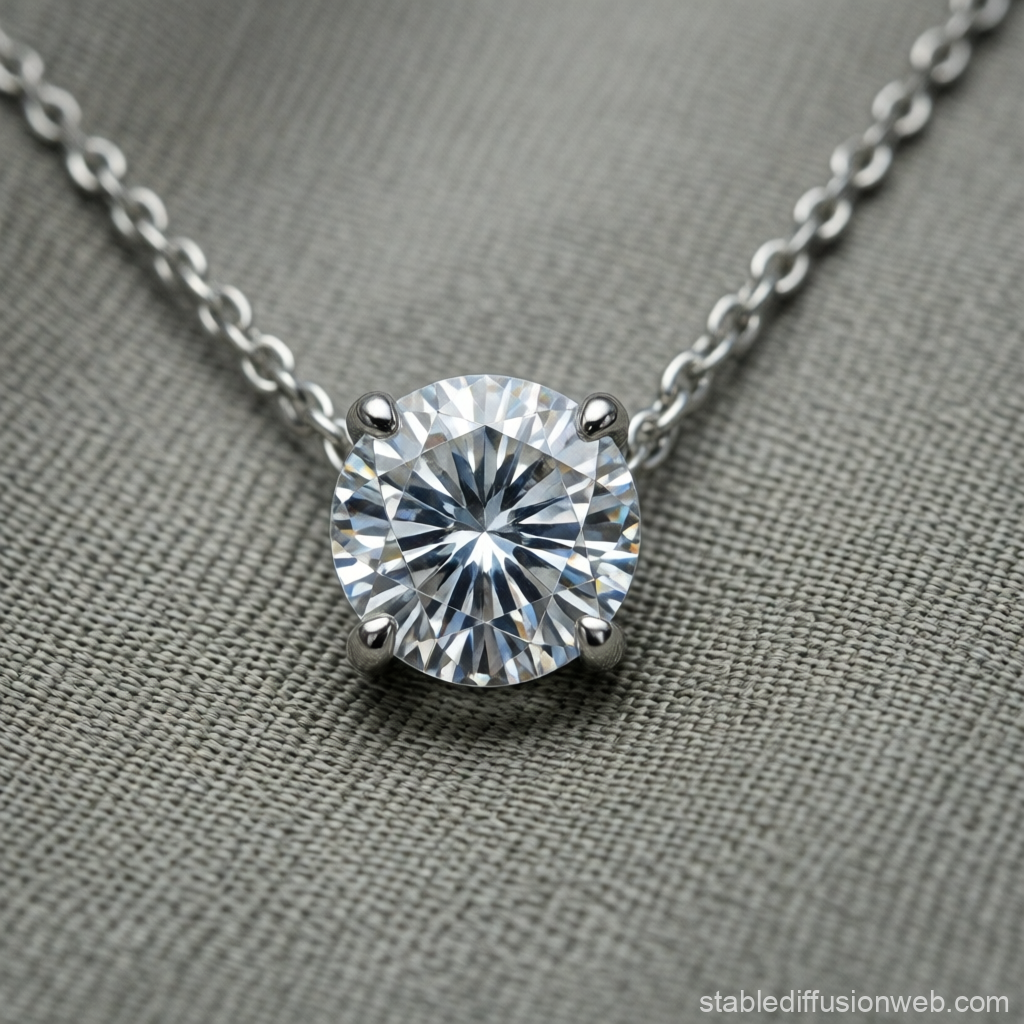 Close-up of a Diamond Pendant Necklace on Fabric