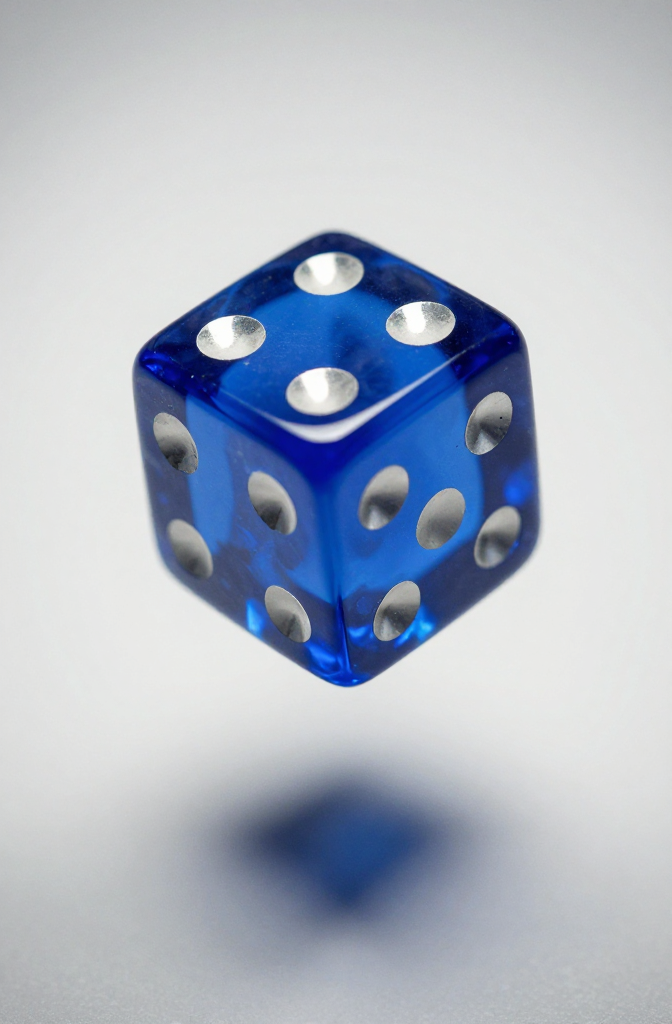 Close-up of a Floating Cobalt Blue Glass Dice