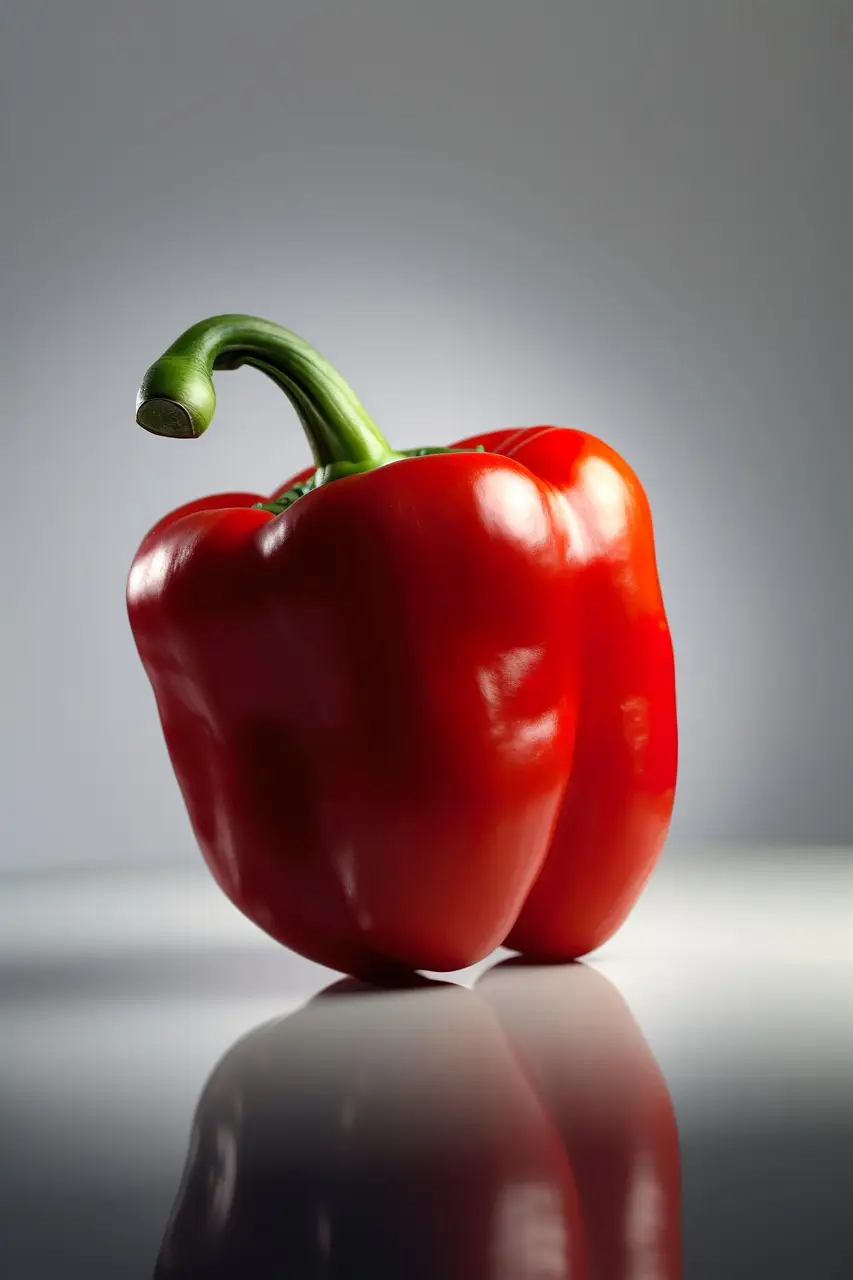 Close-up of a Fresh Red Bell Pepper with Reflection