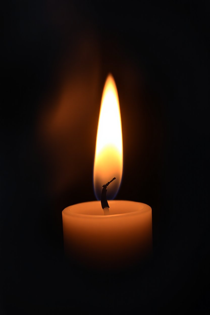 Close-up of a Glowing Candle Flame in Darkness