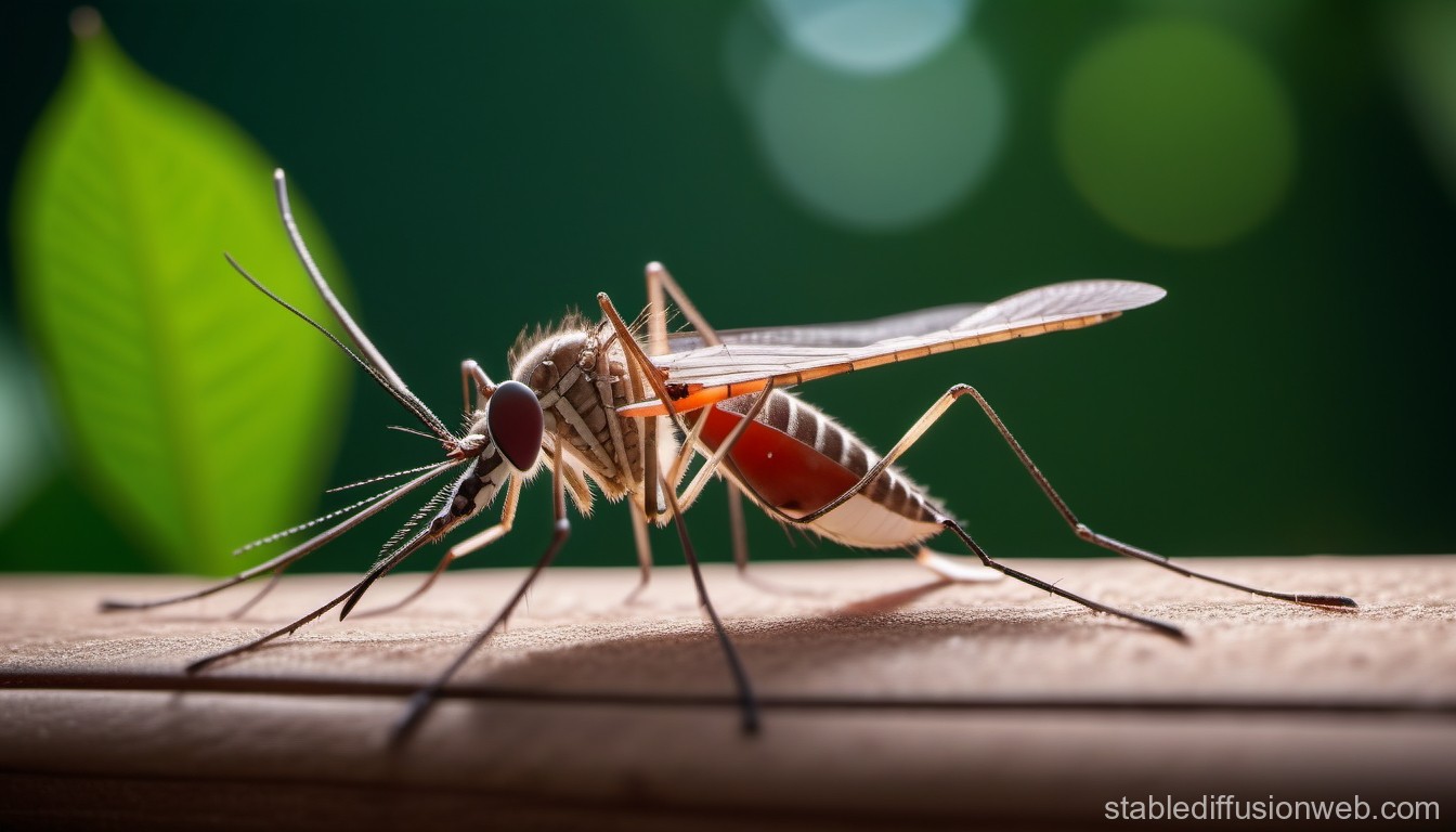 Close-up of a Mosquito on a Wooden Surface