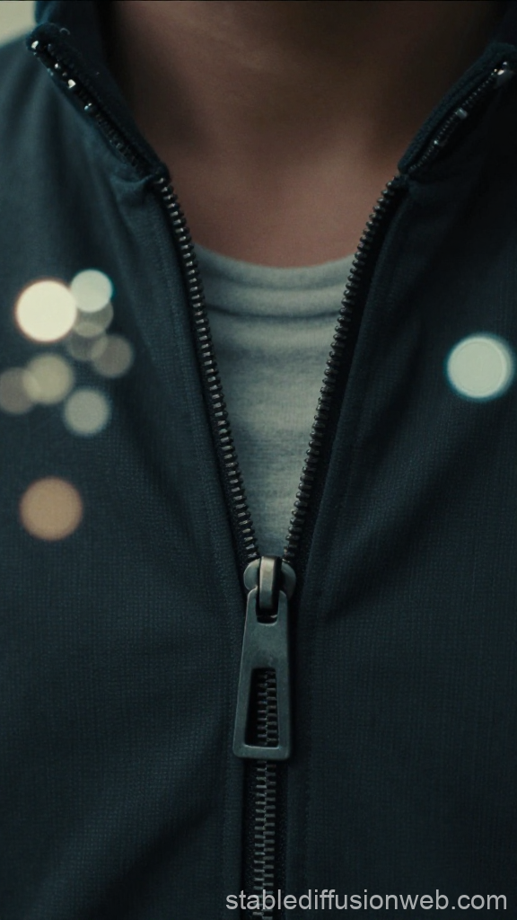 Close-up of a Partially Zipped Jacket with Soft Light Bokeh