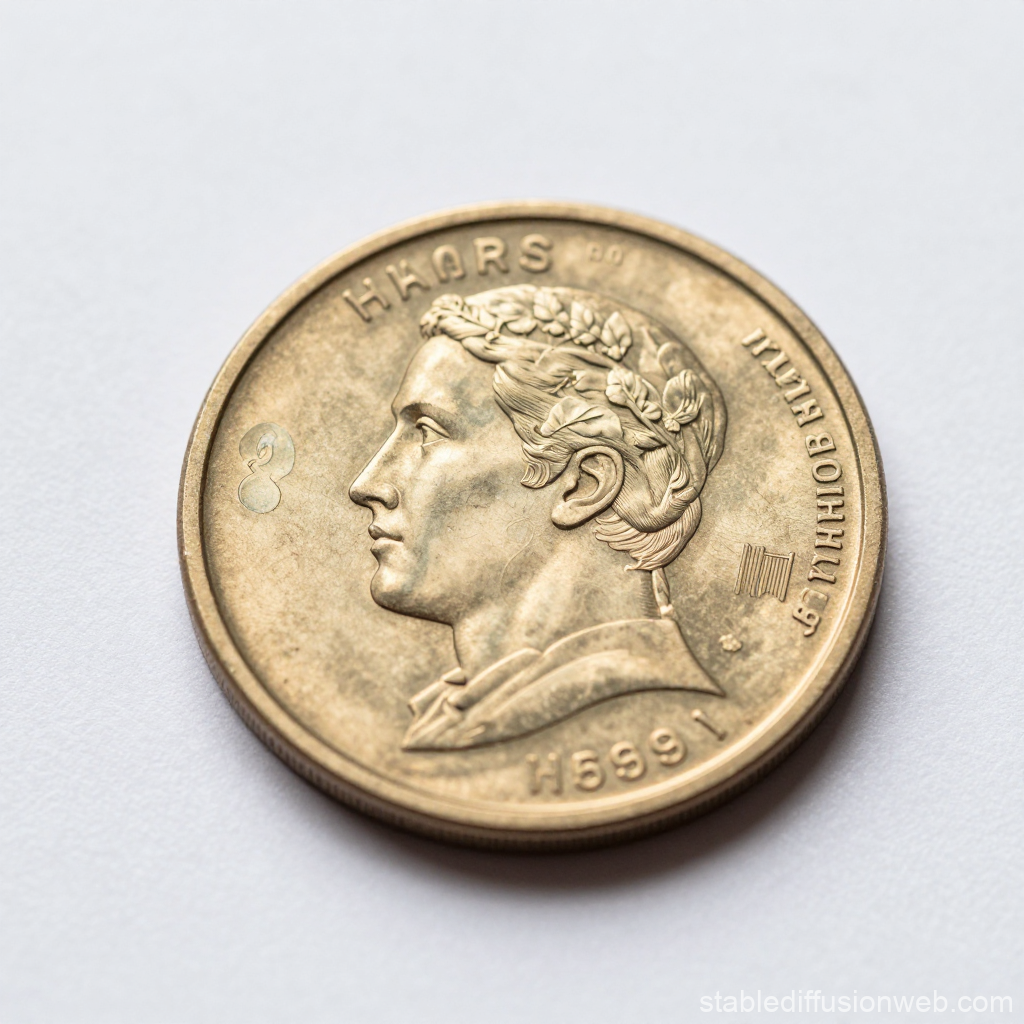 Close-up of a Vintage Coin with Profile Portrait
