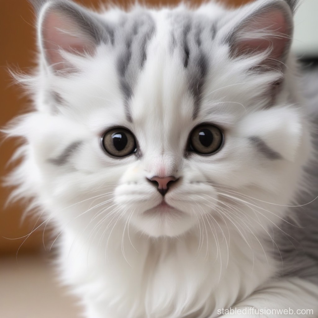 Close-up of Adorable Fluffy Kitten with Big Eyes