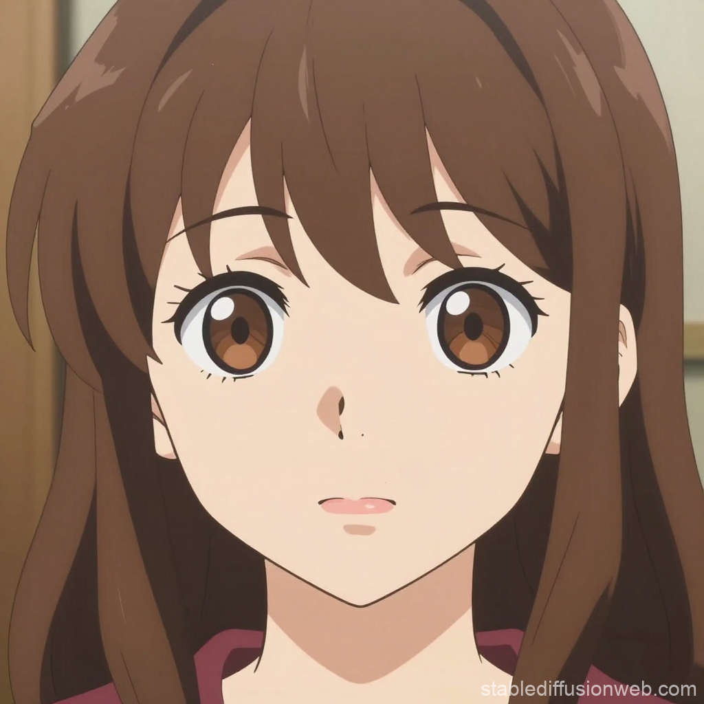 Close-up of Anime Girl with Brown Hair and Big Eyes