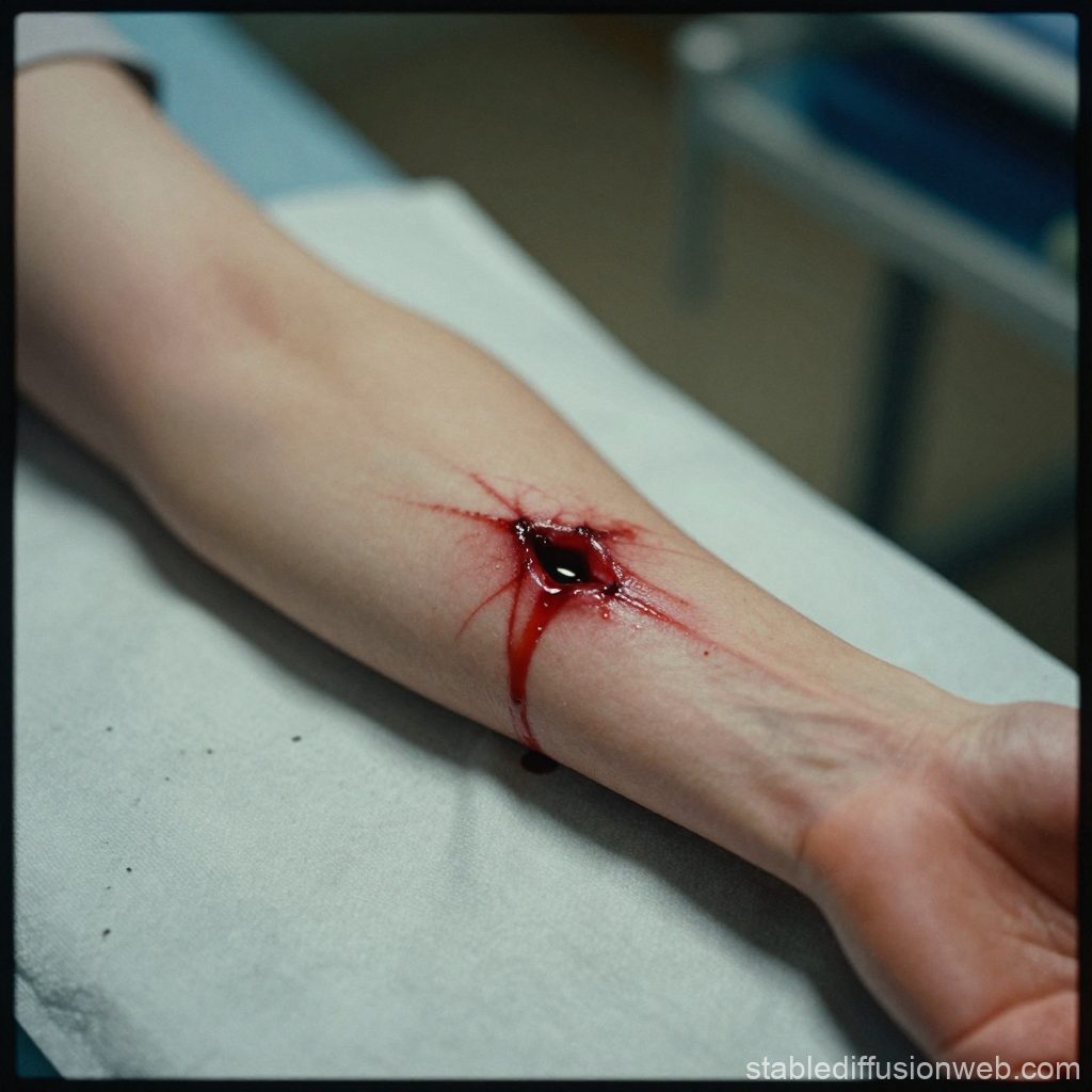 Close-up of Arm with Deep Bleeding Wound