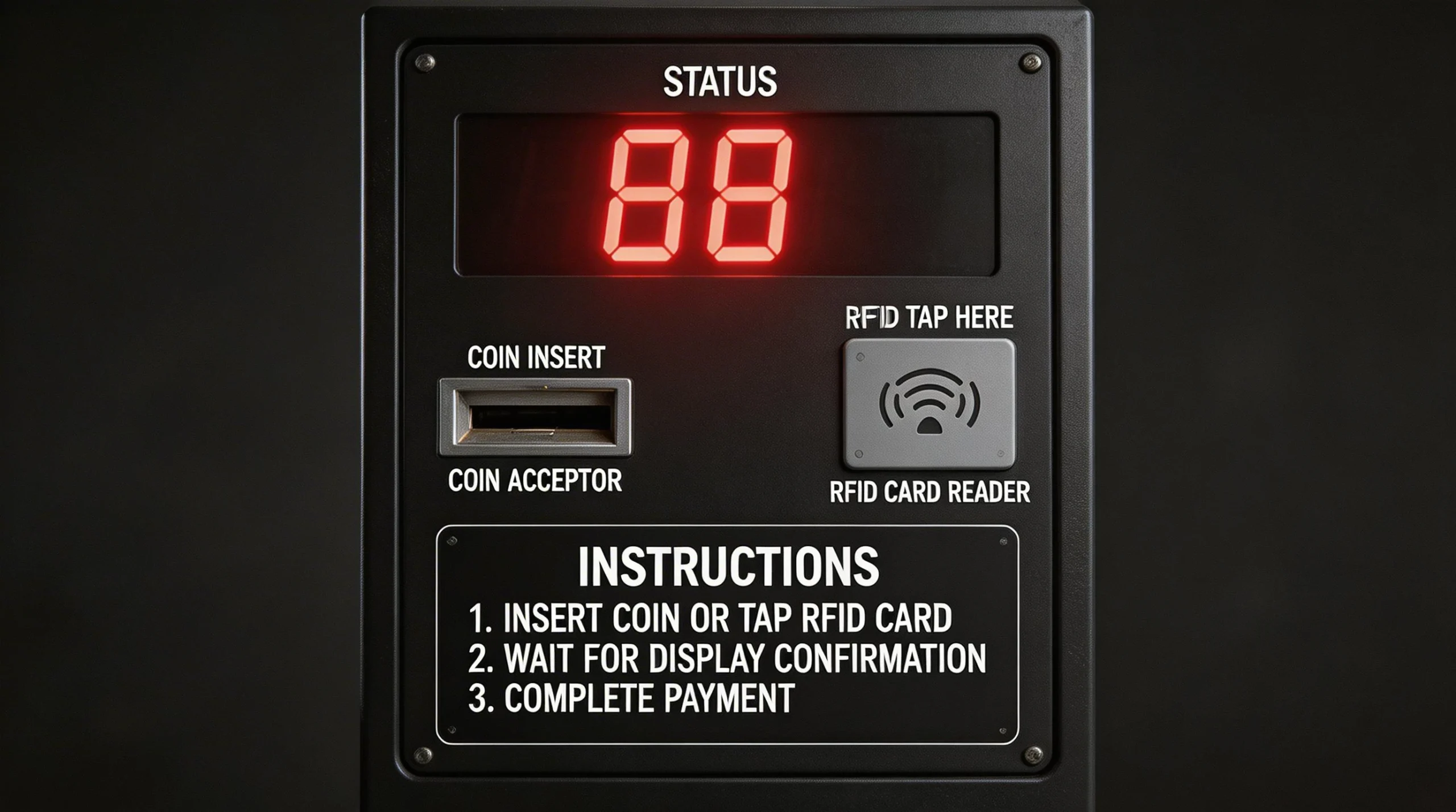 Close-up of Black Coin Parking Machine with Digital Display