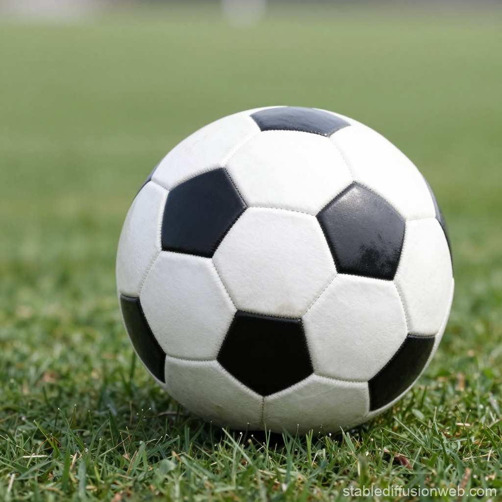 Close-up of Classic Black and White Soccer Ball on Grass