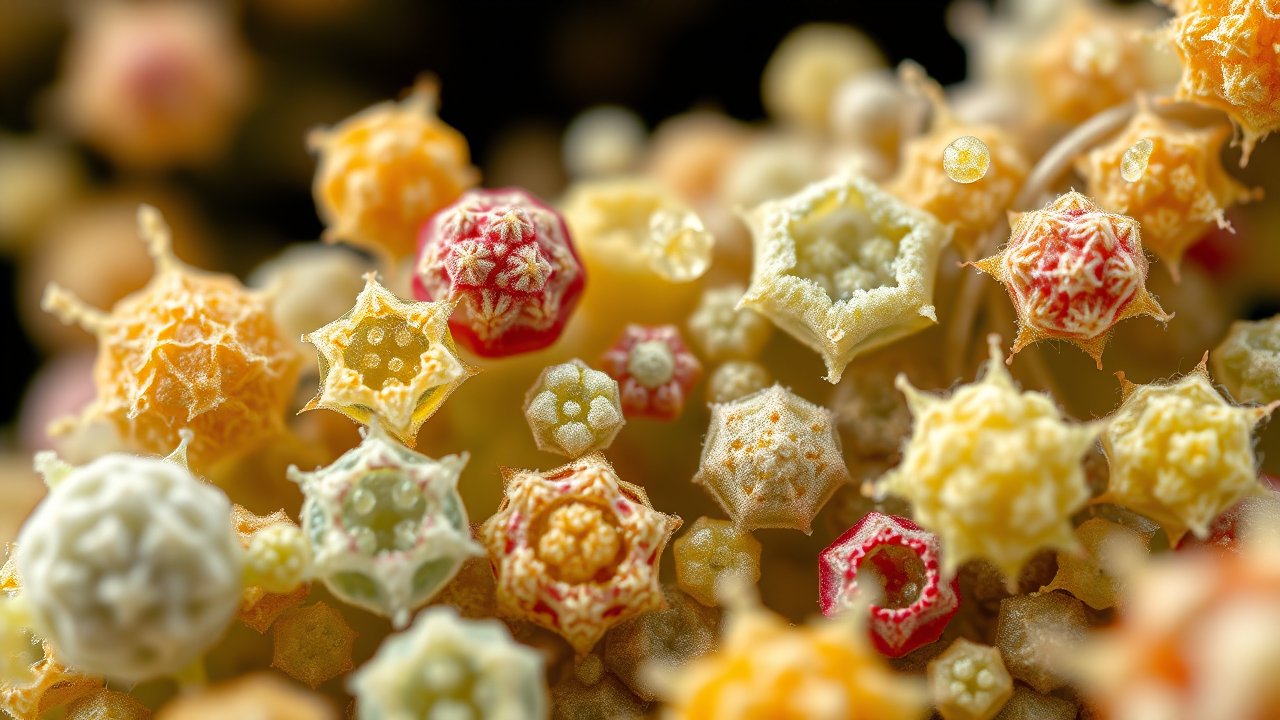 Close-up of Colorful Pollen Grains in High Detail