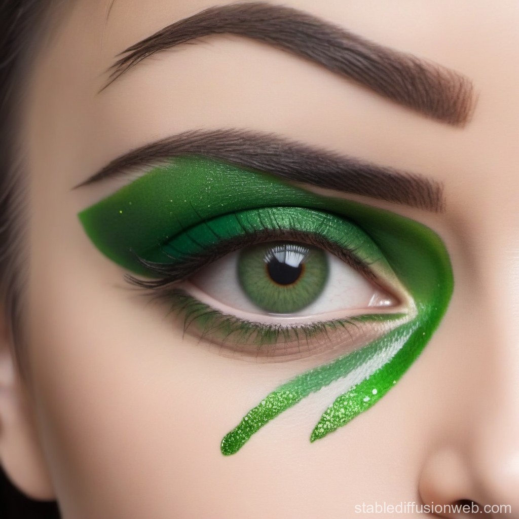 Close-up of Eye with Artistic Green Makeup
