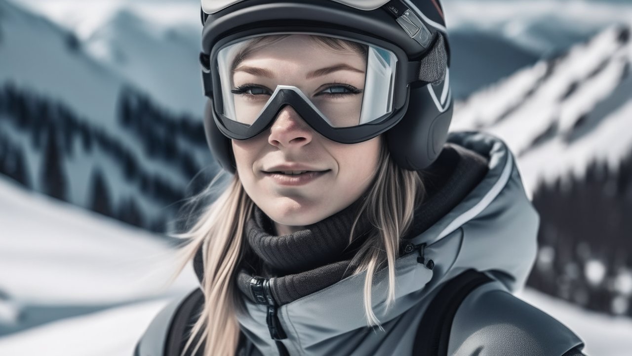 Close-up of Female Skier in Winter Gear