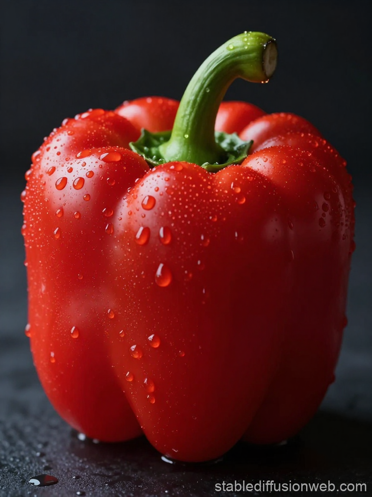 Close-up of Fresh Red Bell Pepper with Water Droplets