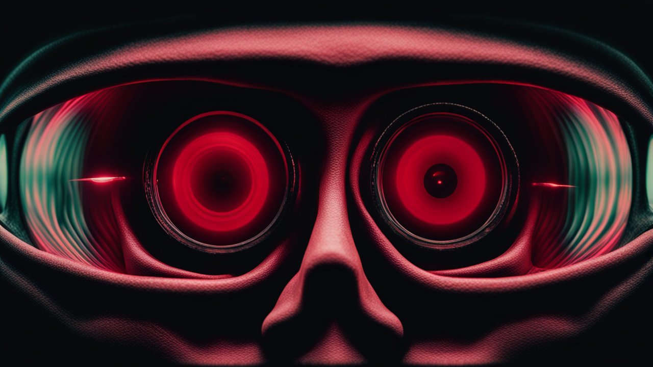 Close-up of Futuristic Red Lens Eyes