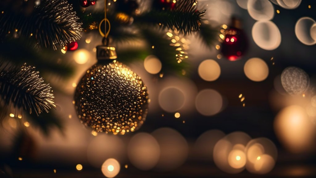 Close-up of Glittering Christmas Ornament on Tree