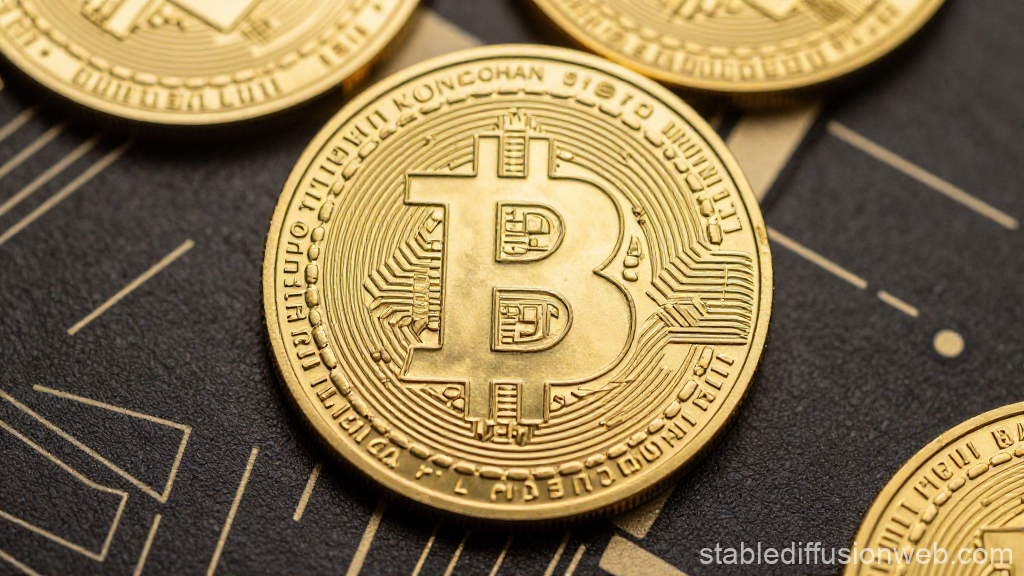 Close-up of Gold Bitcoin Cryptocurrency Coins