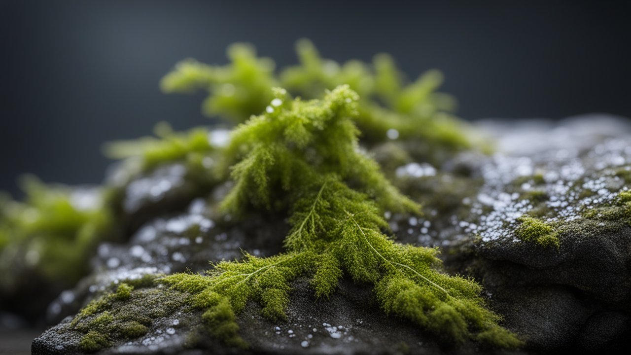 Close-up of Green Moss on Wet Rock Surface