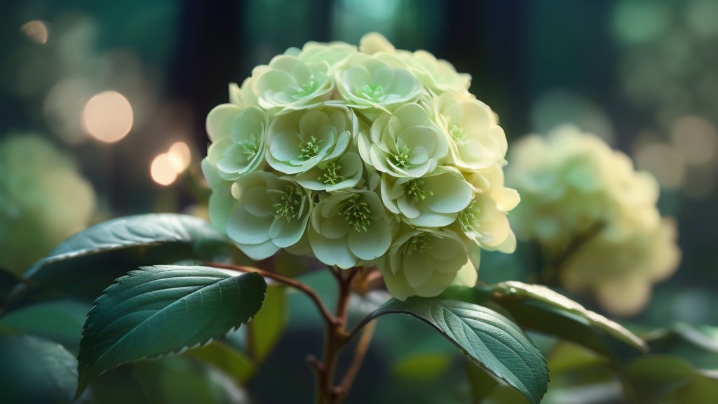 Close-up of Green Viburnum Flower in Soft Light