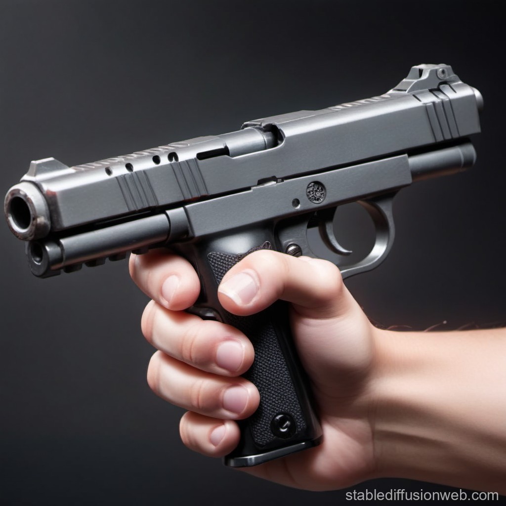 Close-up of Hand Holding a Modern Semi-Automatic Pistol