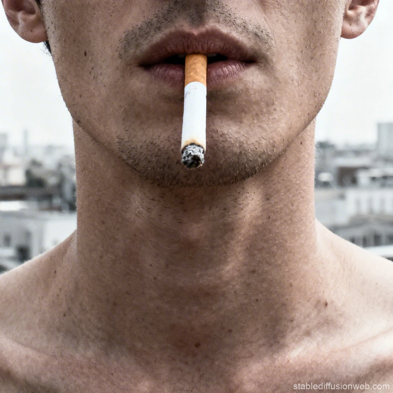 Close-up of Man Smoking Cigarette