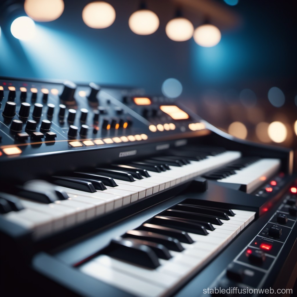 Close-up of Modern Synthesizer Keyboard with Controls