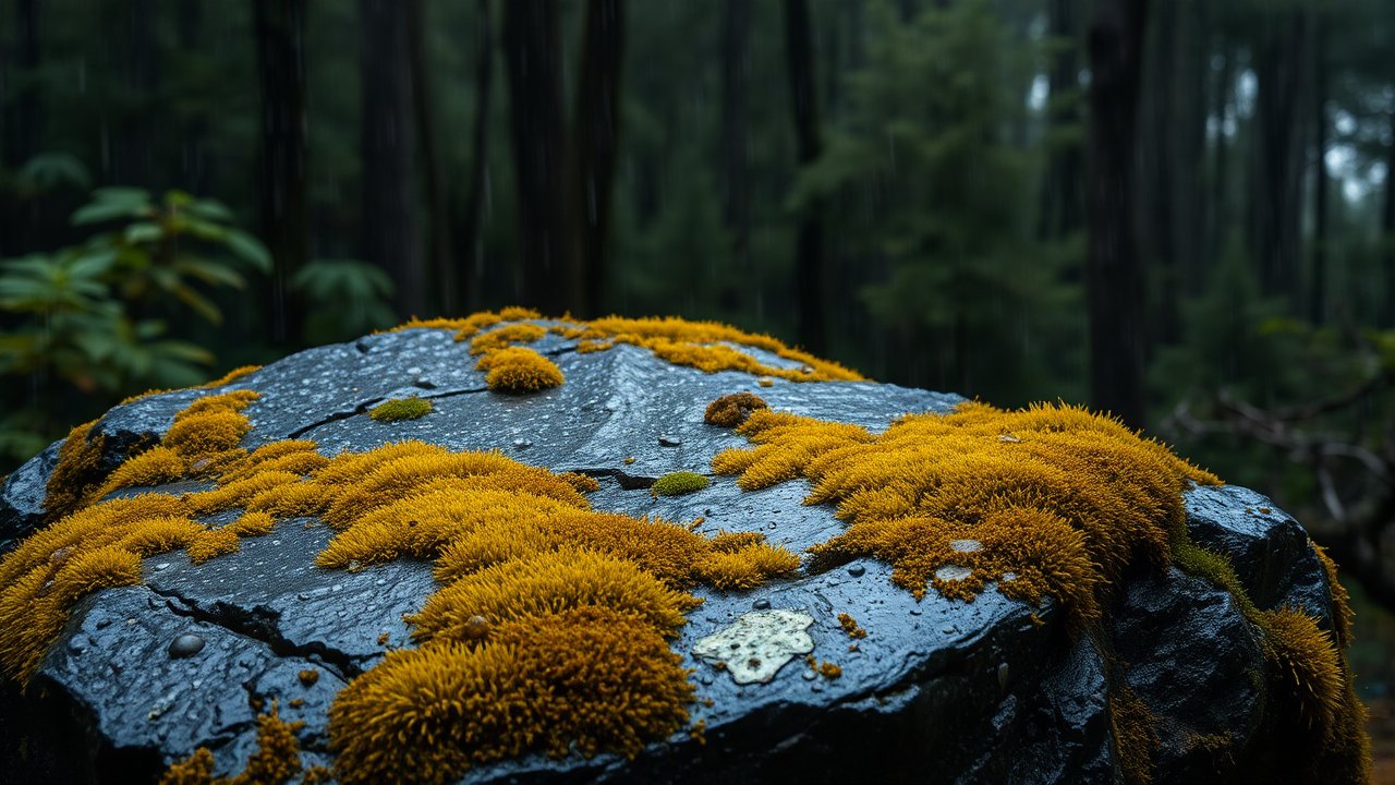 Close-up of Moss on a Wet Rock in a Forest