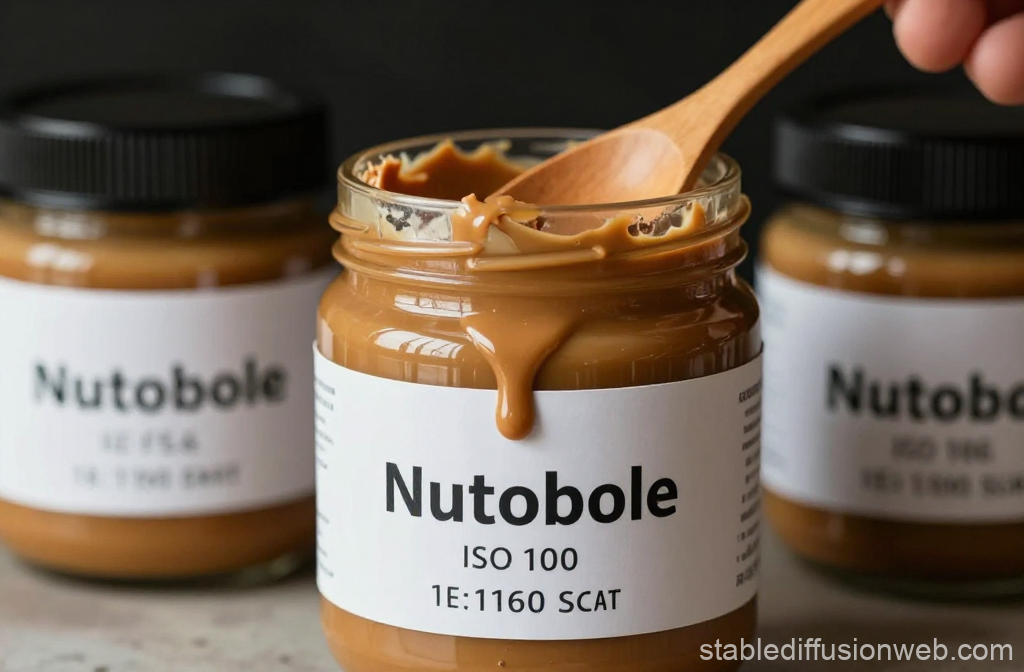 Close-up of Nutobole Nut Butter Jars with Wooden Spoon