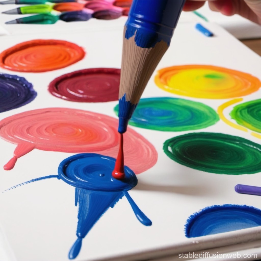 Close-up of Paintbrush Mixing Colors on Palette