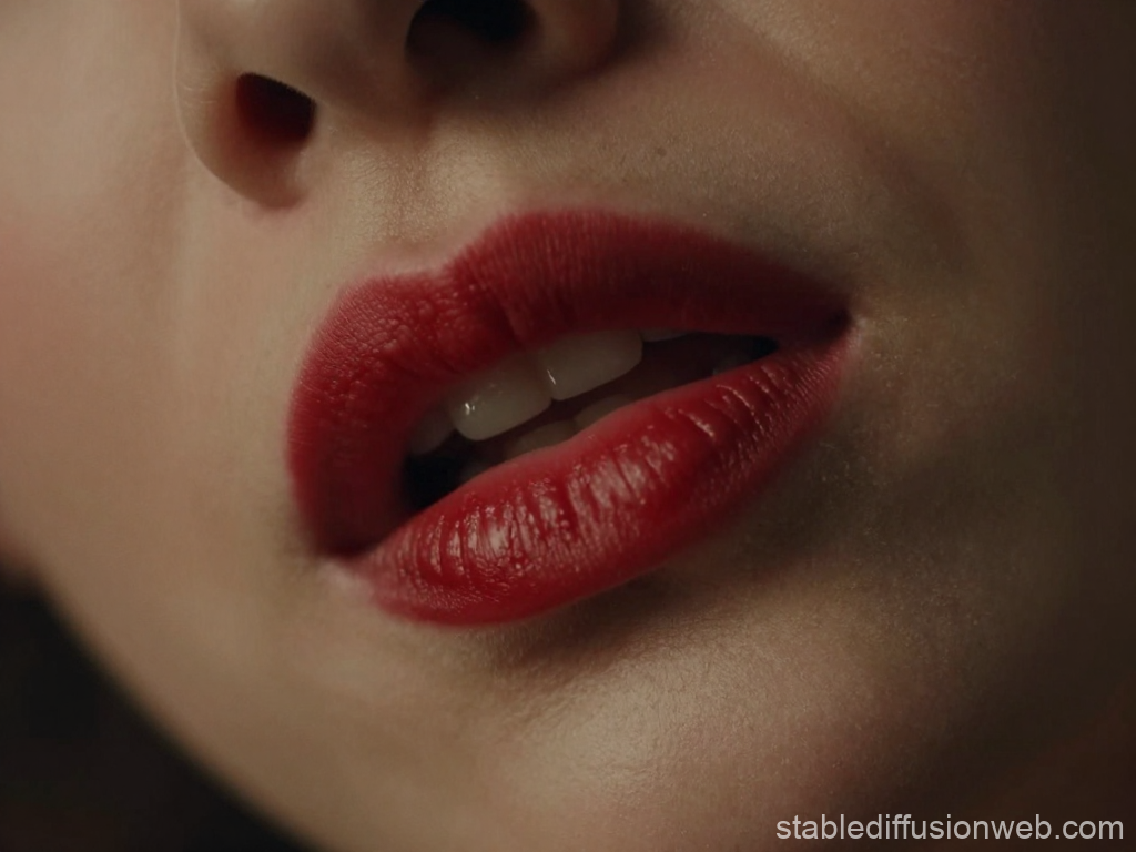 Close-up of Parted Lips with Red Lipstick