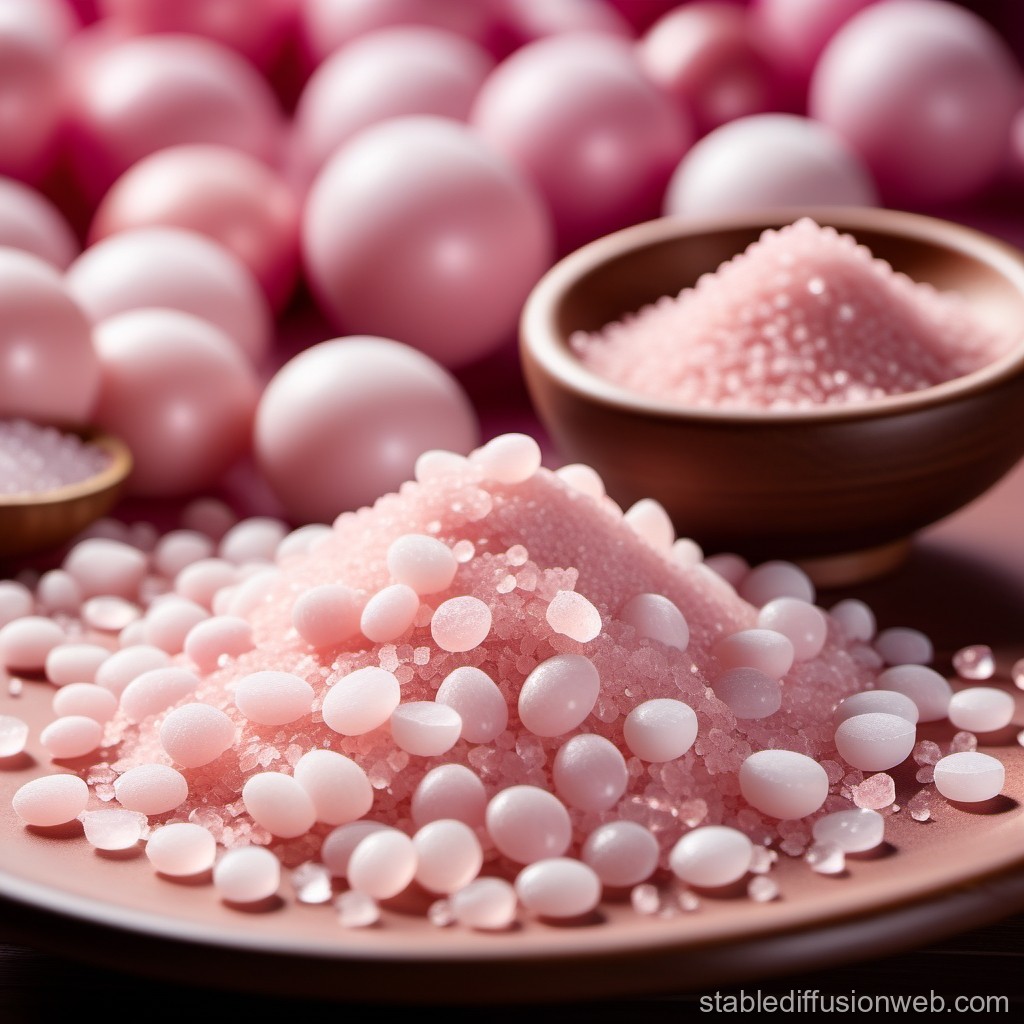 Close-up of Pink Bath Salts and Pearls