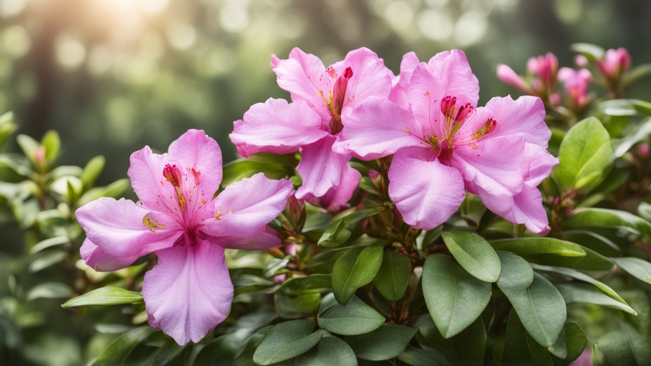 Close-up of Pink Rhododendron Flowers in Natural Light