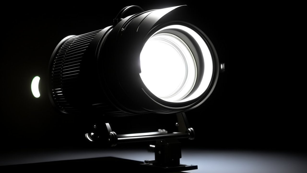 Close-Up of Professional Camera Lens with Bright Lighting