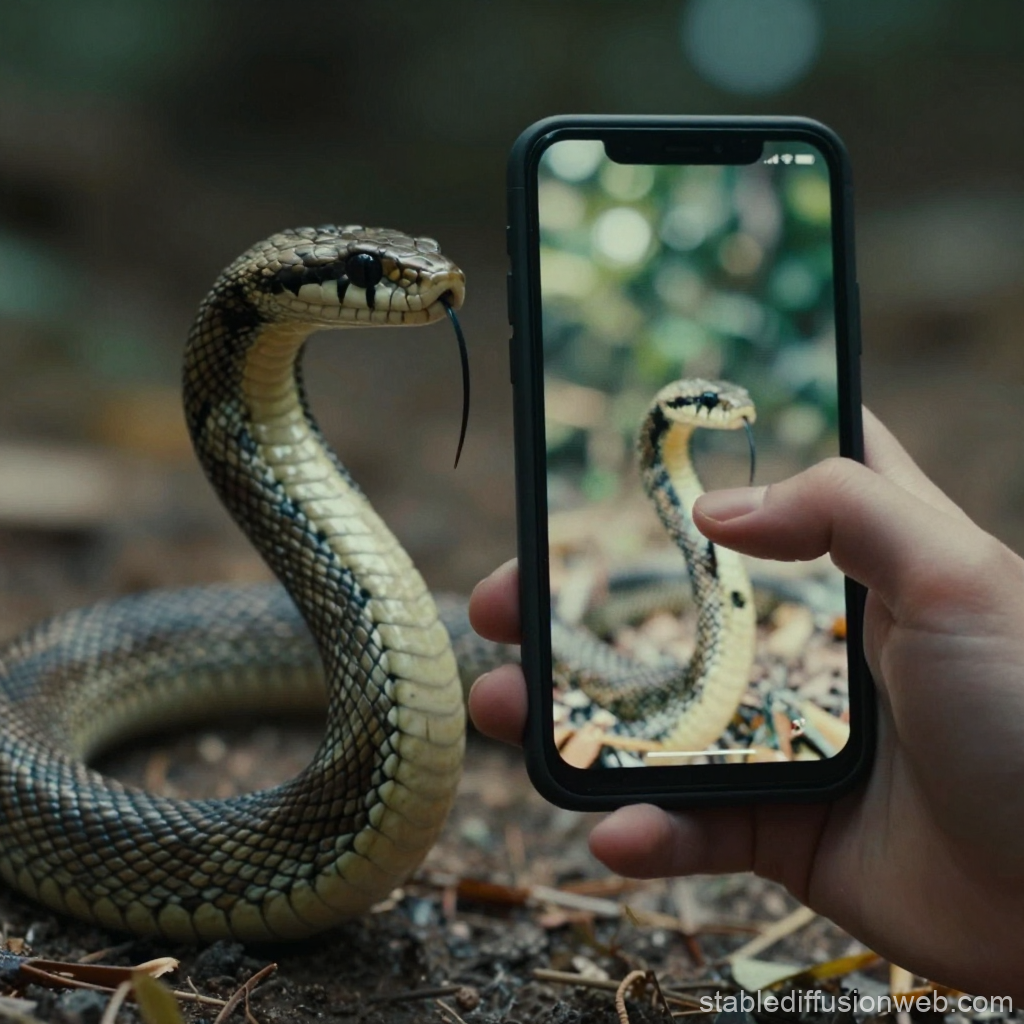 Close-up of Snake Captured on Smartphone