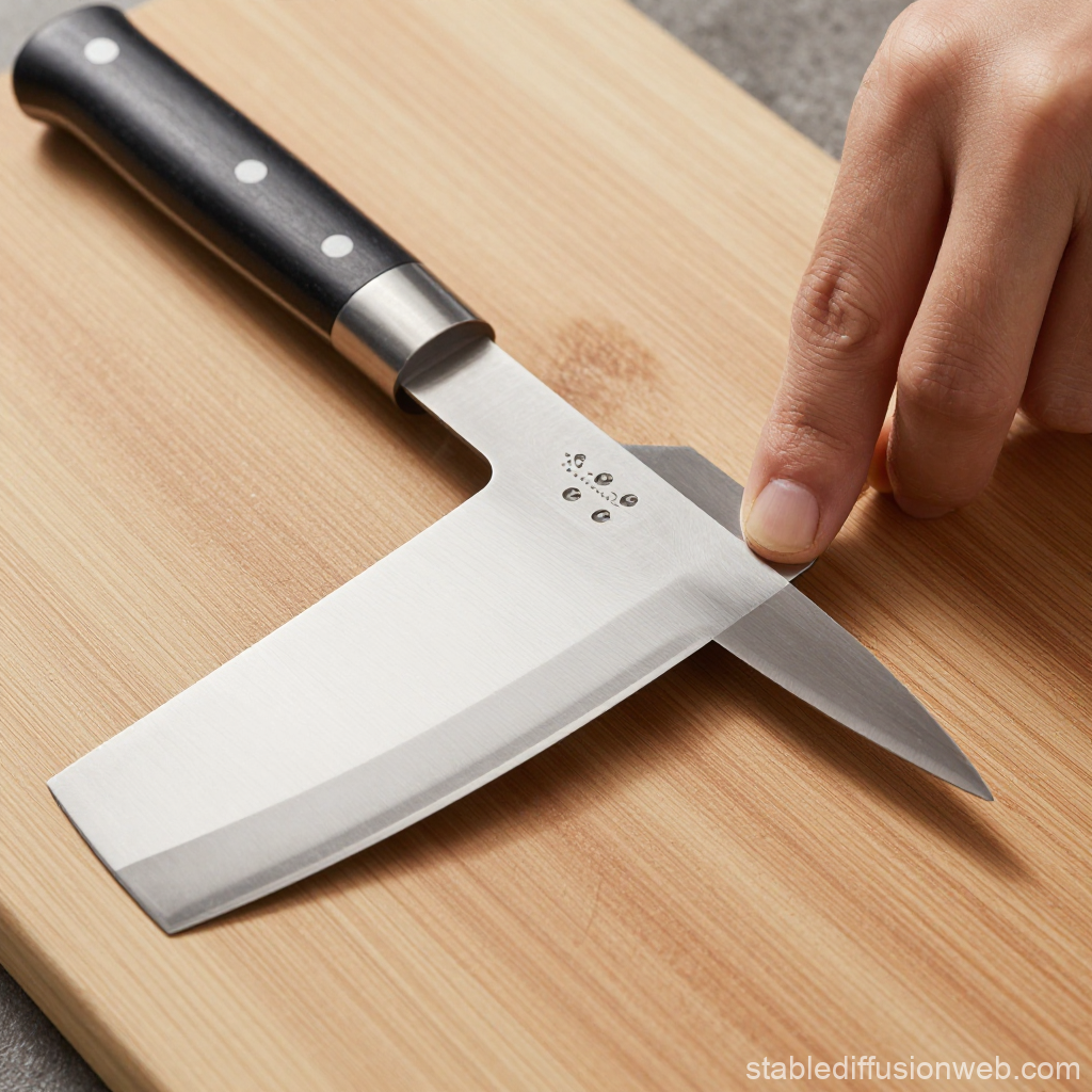 Close-up of Two Kitchen Knives on Wooden Cutting Board