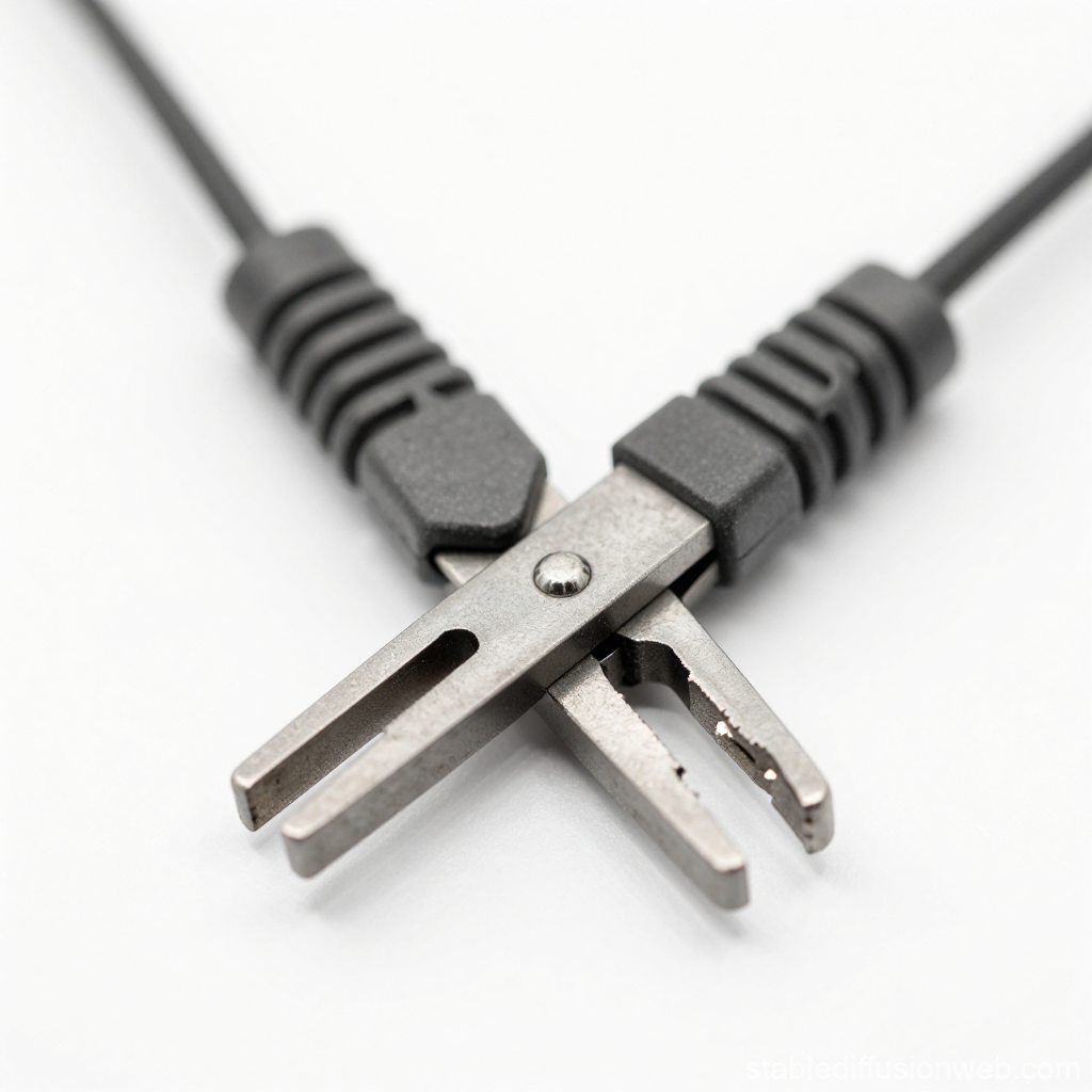 Close-up of Two Metal Alligator Clips with Black Handles