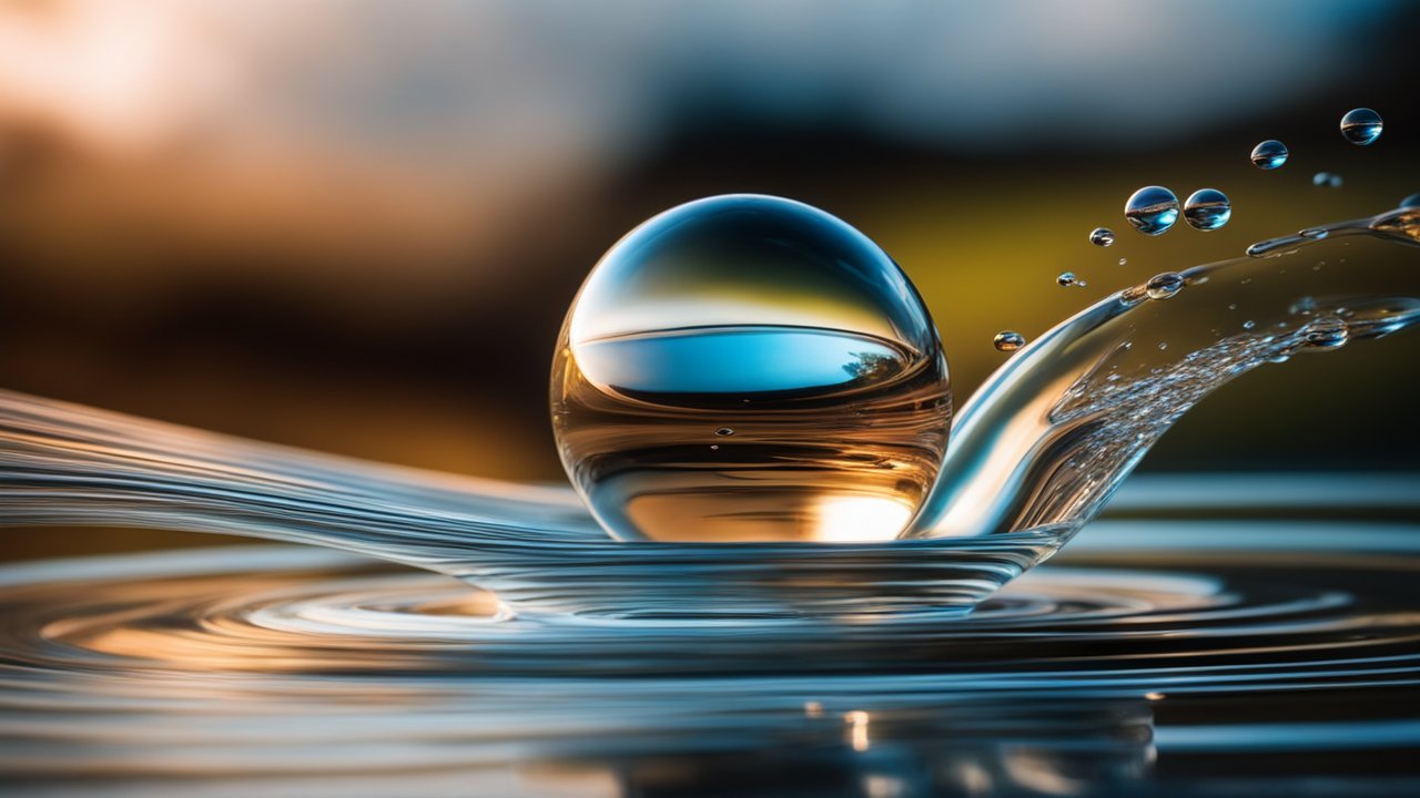 Close-up of Water Droplet Splash with Reflections