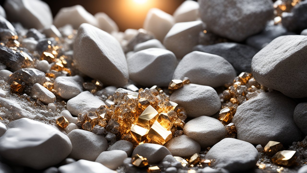 Close-up of White Stones with Golden Crystals