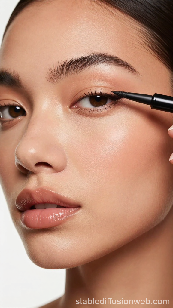 Close-up of Woman Applying Eyeliner with Precision