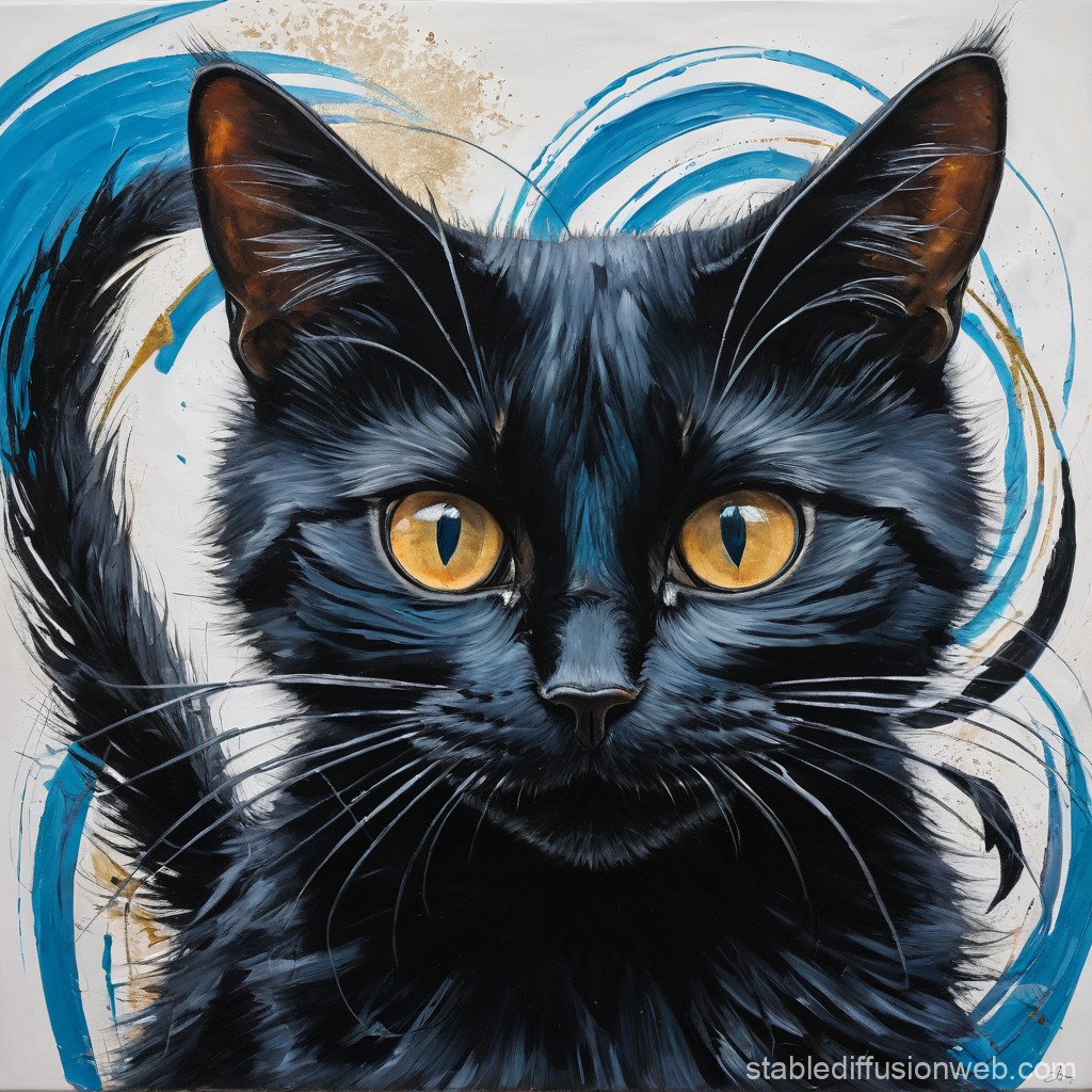Close-up Portrait of a Black Cat with Golden Eyes