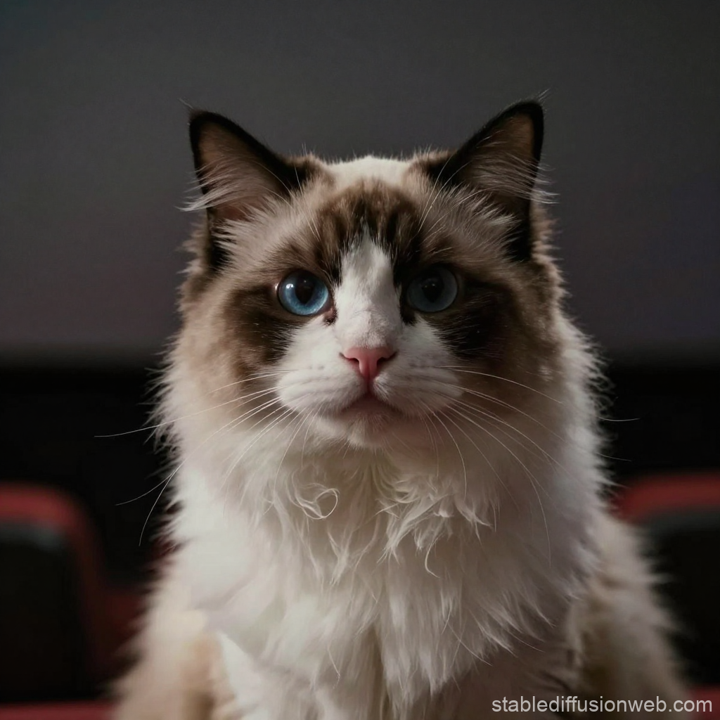 Close-up Portrait of a Blue-Eyed Ragdoll Cat