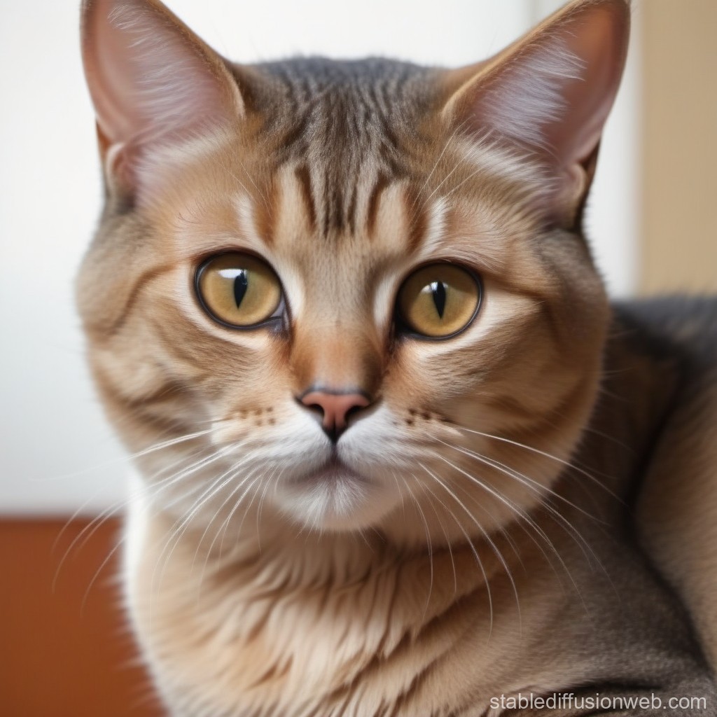 Close-up Portrait of a Brown Tabby Cat with Golden Eyes
