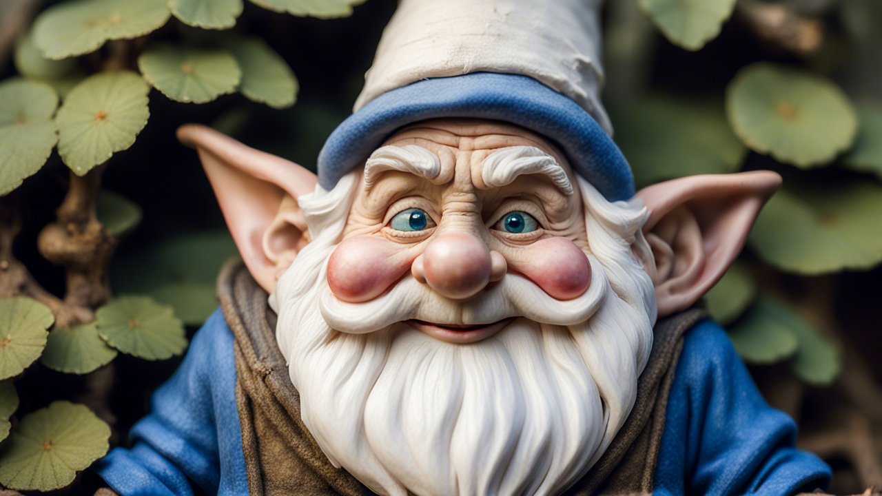 Close-up Portrait of a Friendly Garden Gnome