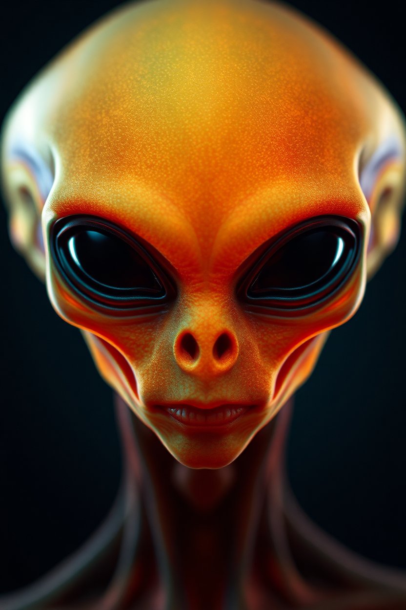 Close-Up Portrait of a Glowing Orange Alien